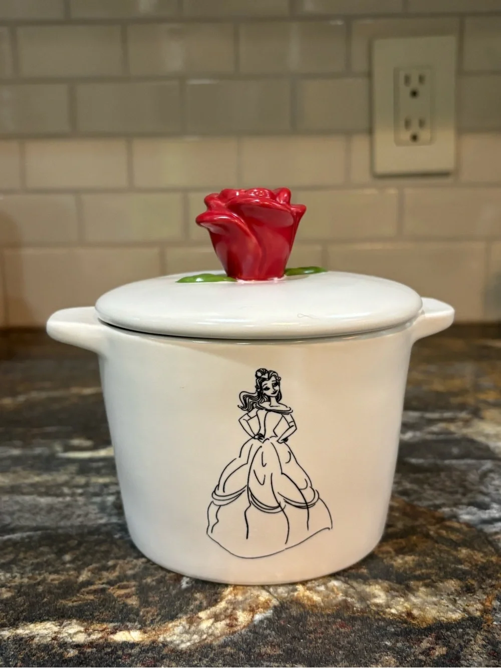 Beauty & The Beast Ceramic Ramekin with Red Rose Lid Rae Dunn